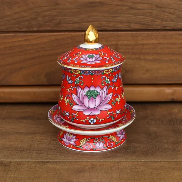 Bộ chung nắp Phước Lộc gốm sứ thờ cúng bàn thờ - Hình ảnh 5