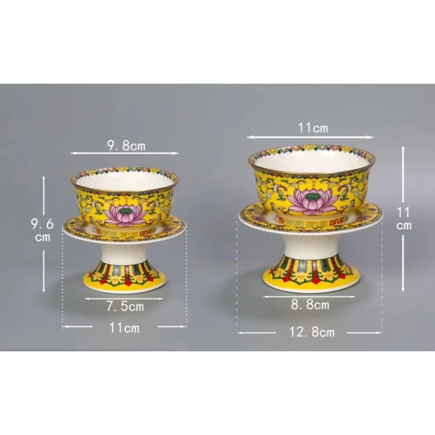 Chén cúng chay hoa sen Phước Lộc, Bát Kiết Tường thờ cúng bàn thờ, gốm sứ cao cấp - Hình ảnh 2