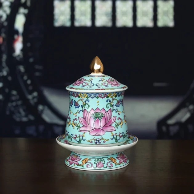 Bộ chung nắp Phước Lộc gốm sứ thờ cúng bàn thờ - Hình ảnh 4