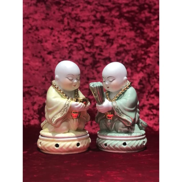Lư đốt trầm hương, lư xông trầm chú tiểu bằng sứ - Hình ảnh 2