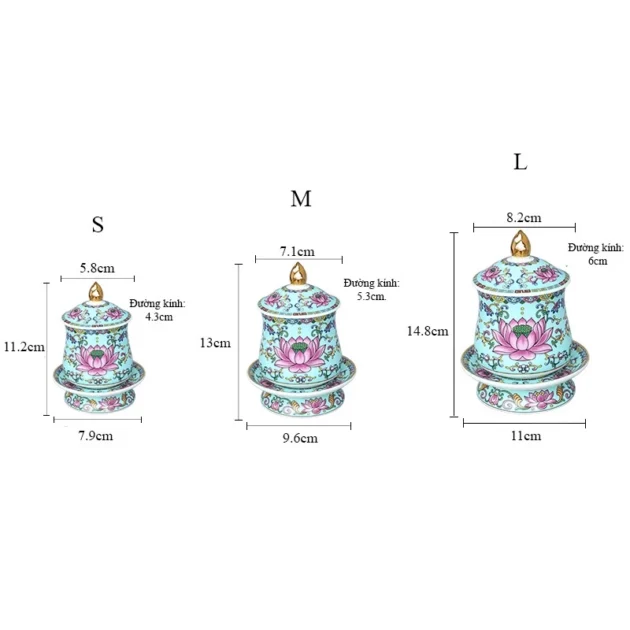 Bộ chung nắp Phước Lộc gốm sứ thờ cúng bàn thờ - Hình ảnh 2