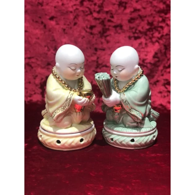 Lư đốt trầm hương, lư xông trầm chú tiểu bằng sứ - Hình ảnh 3
