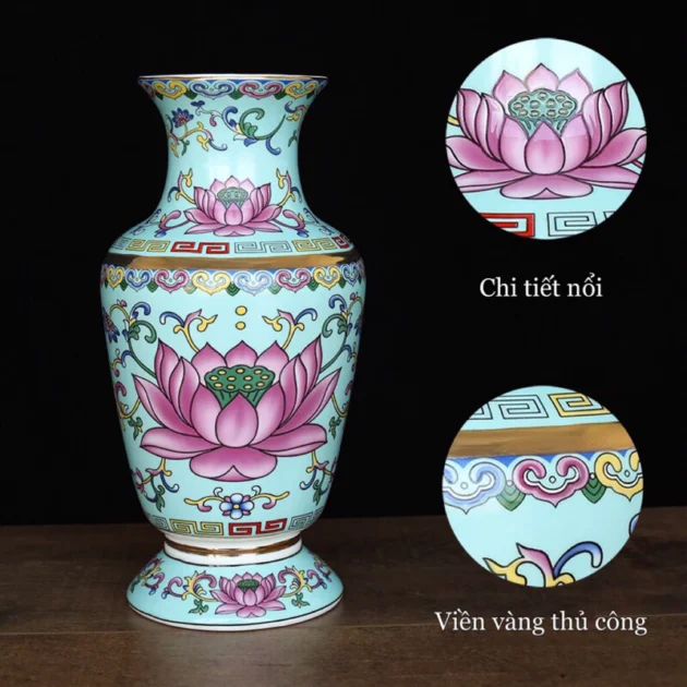 Bình bông, lọ hoa sen Phước Lộc, bộ thờ cúng phong thuỷ Phật giáo - Hình ảnh 7