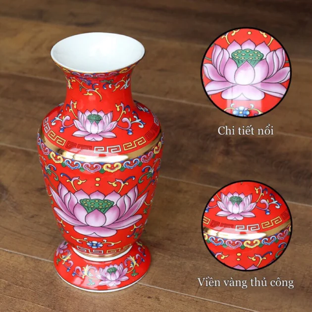 Bình bông, lọ hoa sen Phước Lộc, bộ thờ cúng phong thuỷ Phật giáo - Hình ảnh 6