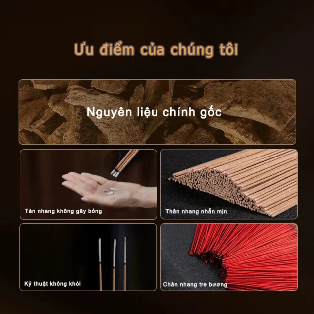 Nhang đàn hương không khói 100% tự nhiên, mùi hương thanh tao, phong thủy, 600 cây tiết kiệm - Hình ảnh 4