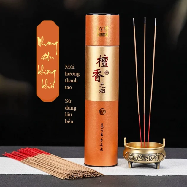 Nhang đàn hương không khói 100% tự nhiên, mùi hương thanh tao, phong thủy, 600 cây tiết kiệm